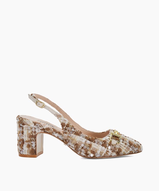 dune london Choices - Beige Brand Snaffle Block-Heeled Slingback Courts