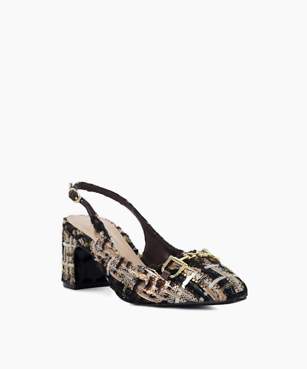 Dune London Choices - Brown Brand Snaffle Block-Heeled Slingback Courts