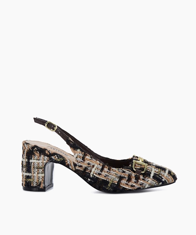dune london Choices - Brown Brand Snaffle Block-Heeled Slingback Courts
