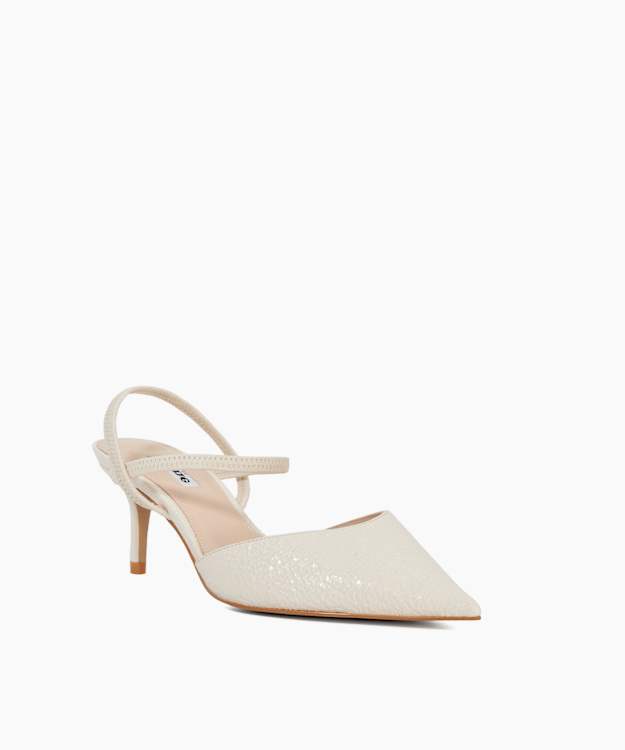 Dune London Classical - Ecru Wide Fit Pointed Courts With Elasticated Straps