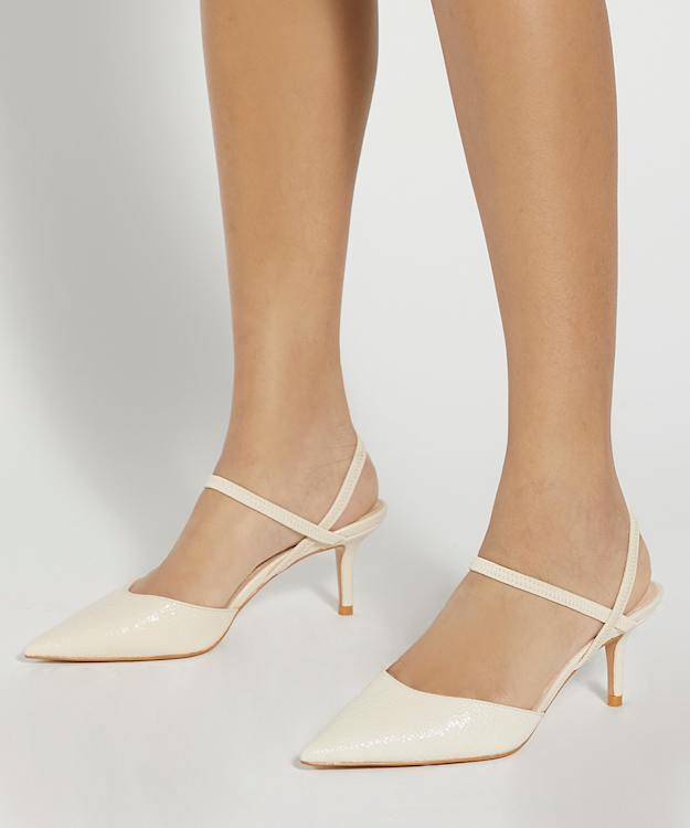 Dune London Classical - Ecru Wide Fit Pointed Courts With Elasticated Straps