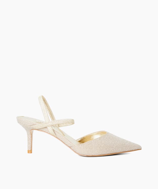 dune london Classical - Gold Wide Fit Pointed Courts With Elasticated Straps