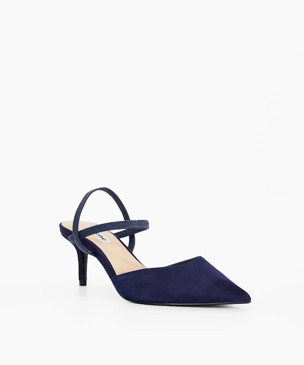 Dune London Classical - Navy Wide Fit Pointed Courts With Elasticated Straps