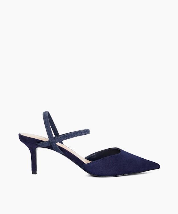 dune london Classical - Navy Wide Fit Pointed Courts With Elasticated Straps