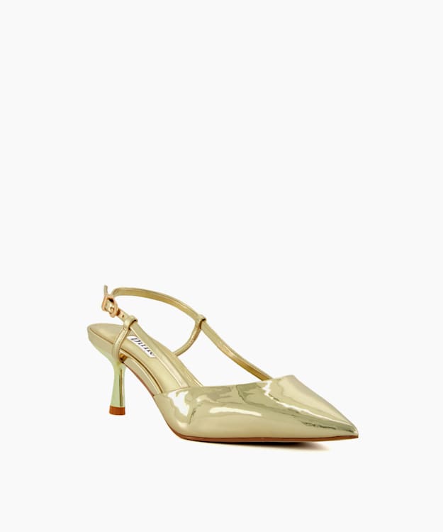 Dune London Classify - Gold Flare-Heel Slingback Court Shoes