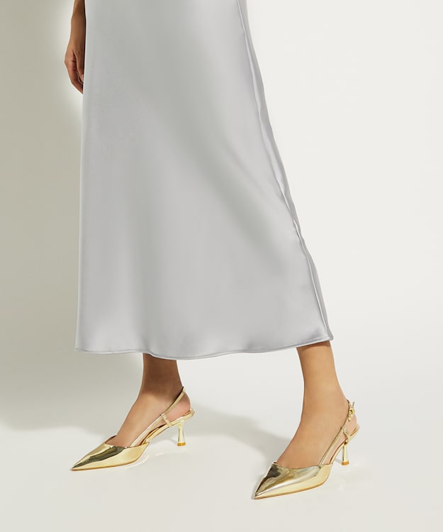 Dune London Classify - Gold Flare-Heel Slingback Court Shoes