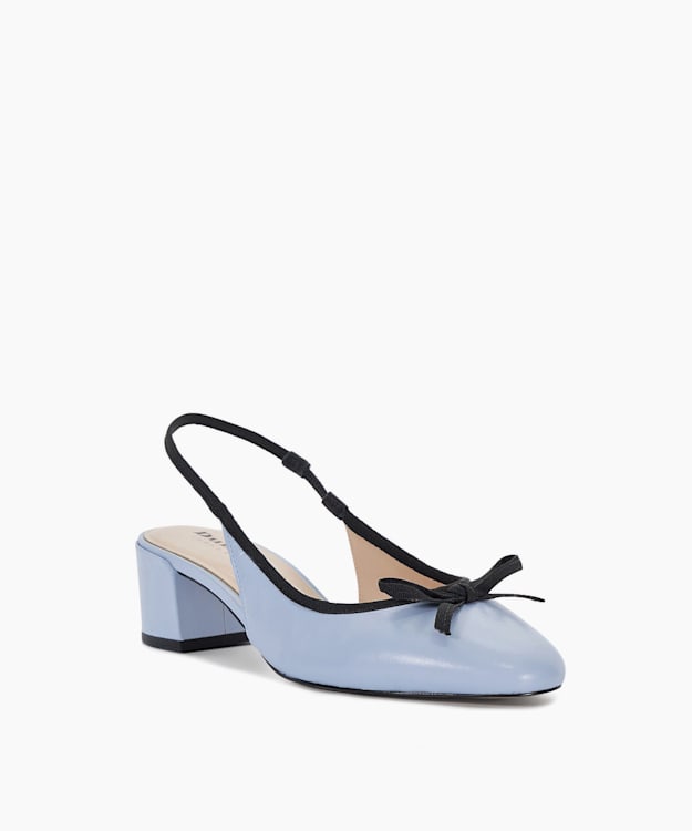 Dune London Classy - Blue Leather Block Heel Sling Back Courts