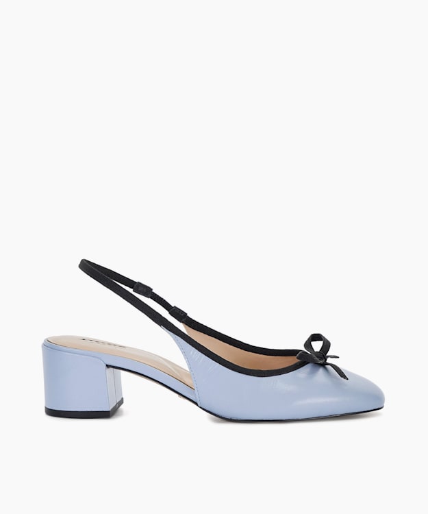 dune london Classy - Blue Leather Block Heel Sling Back Courts