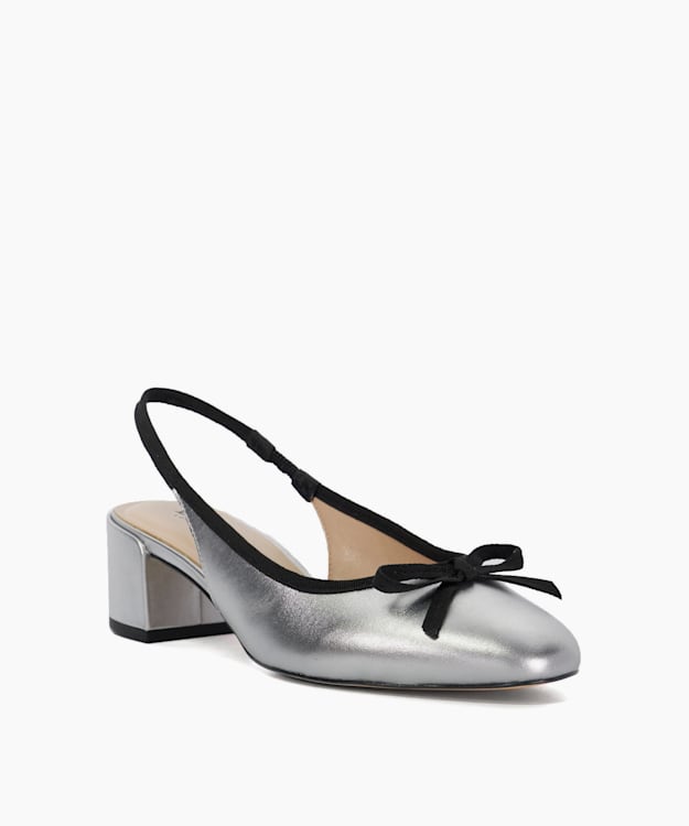 Dune London Classy - Silver Leather Block Heel Sling Back Courts
