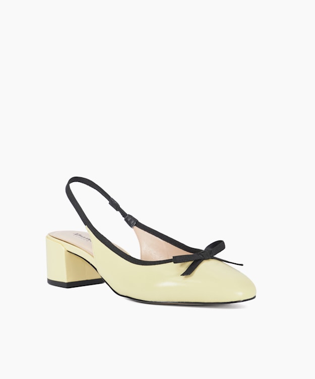 Dune London Classy - Yellow Leather Block Heel Sling Back Courts