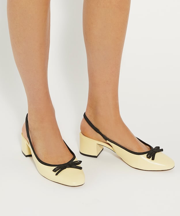 Dune London Classy - Yellow Leather Block Heel Sling Back Courts