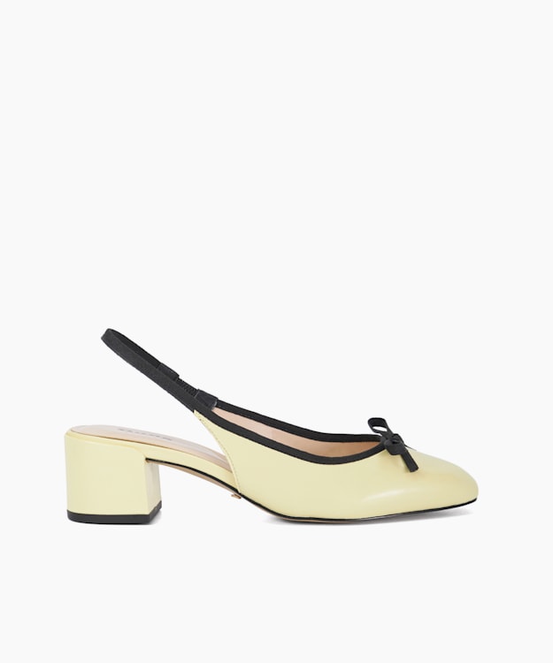 dune london Classy - Yellow Leather Block Heel Sling Back Courts