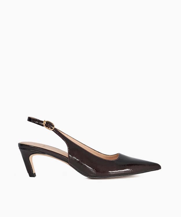 dune london Cleos - Brown Mid Height Comma Heel Sling-Backs