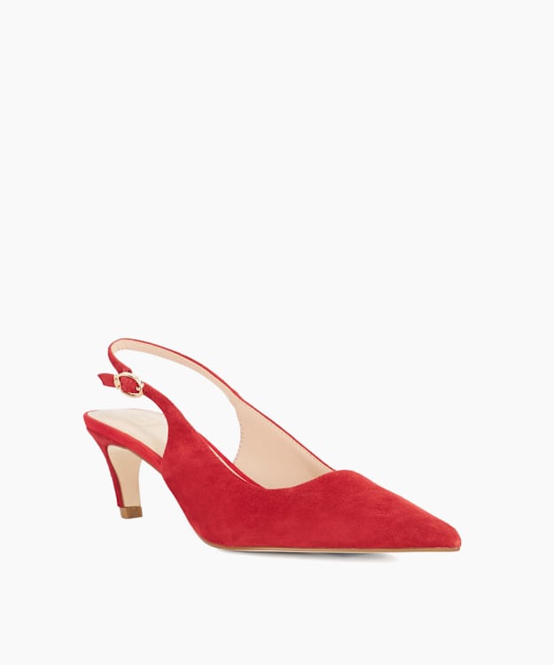 Dune London Cleos - Red Mid Height Suede Comma Heel Sling-Backs