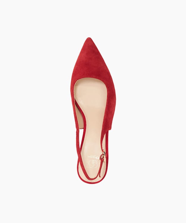 Dune London Cleos - Red Mid Height Suede Comma Heel Sling-Backs