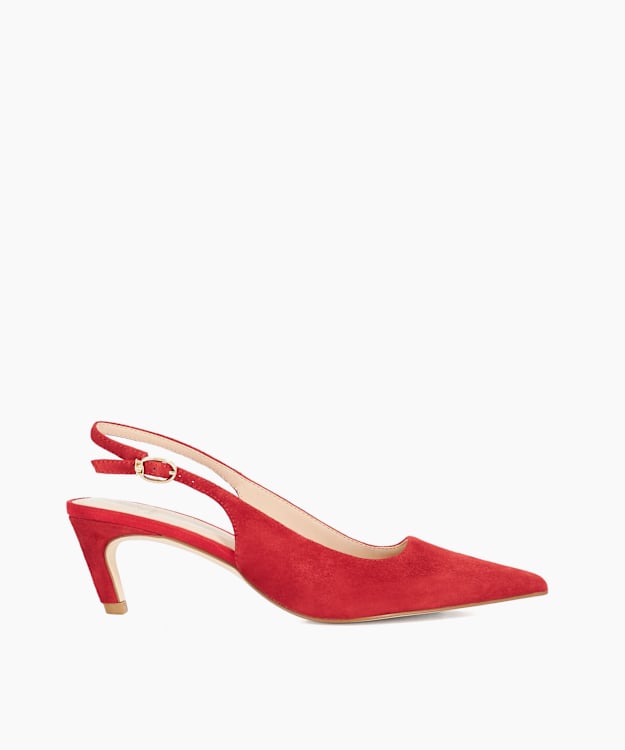 dune london Cleos - Red Mid Height Suede Comma Heel Sling-Backs