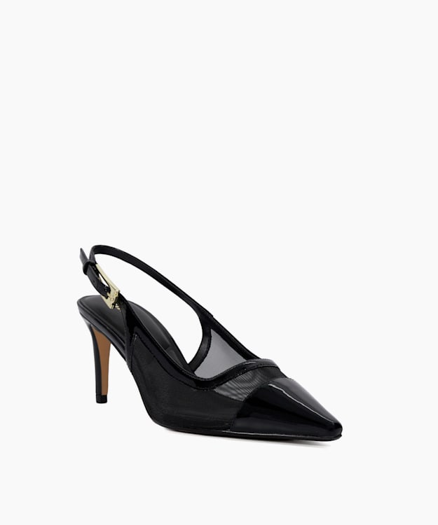 Dune London Closed - Black Mesh Detail Pointed Toe Slingback Heels
