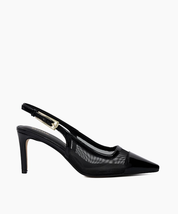 dune london Closed - Black Mesh Detail Pointed Toe Slingback Heels