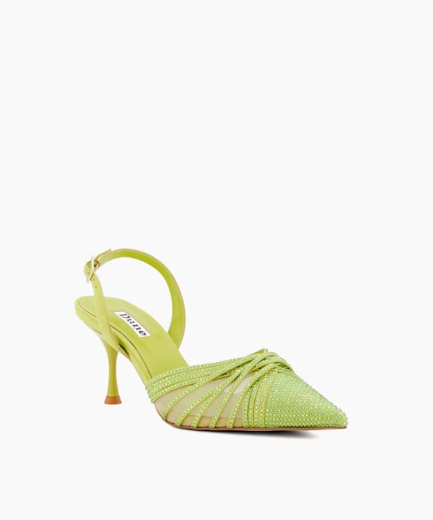 Dune London Cloudia - Lime Diamante-Mesh Slingback Court Shoes
