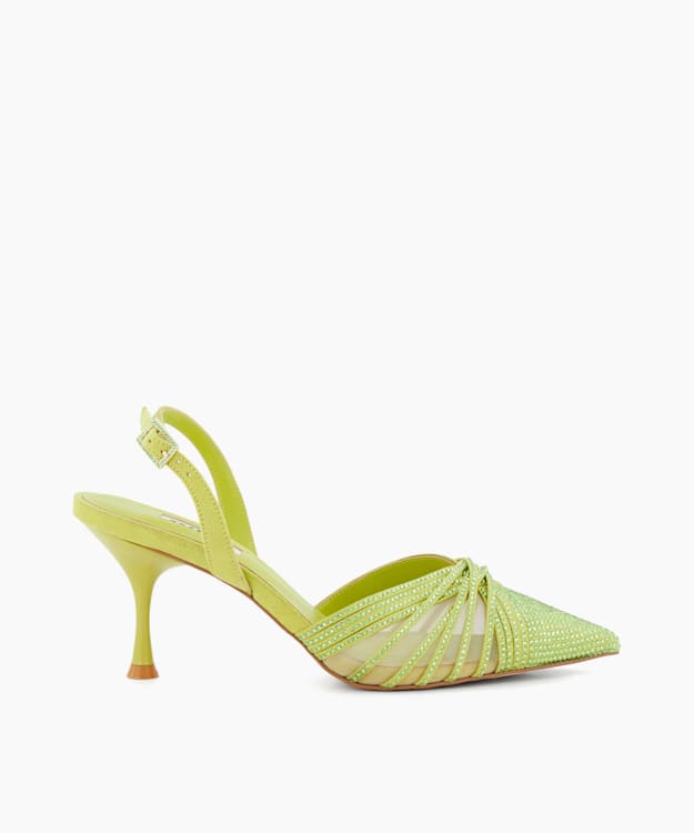 dune london Cloudia - Lime Diamante-Mesh Slingback Court Shoes