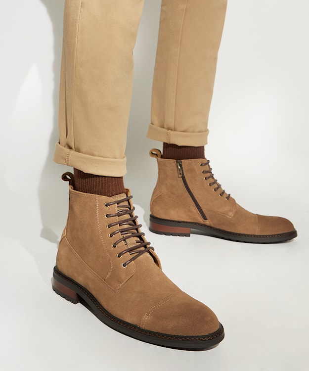 Dune London Collared - Taupe Casual Suede Lace-Up Boots