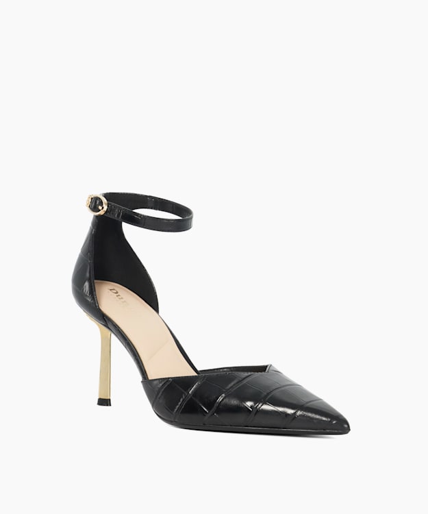 Dune London Colly - Black Ankle Strap Emerald Heel Court Shoes