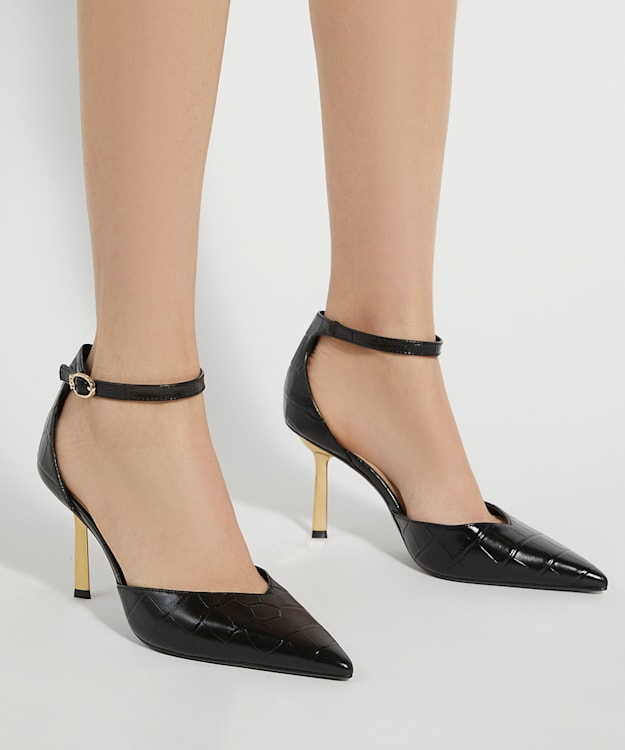 Dune London Colly - Black Ankle Strap Emerald Heel Court Shoes