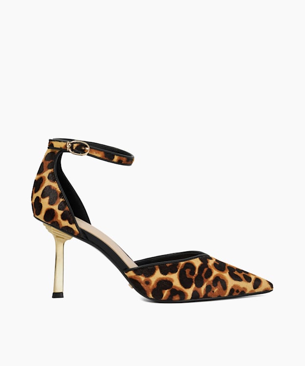 dune london Colly - Leopard Ankle Strap Emerald Heel Court Shoes