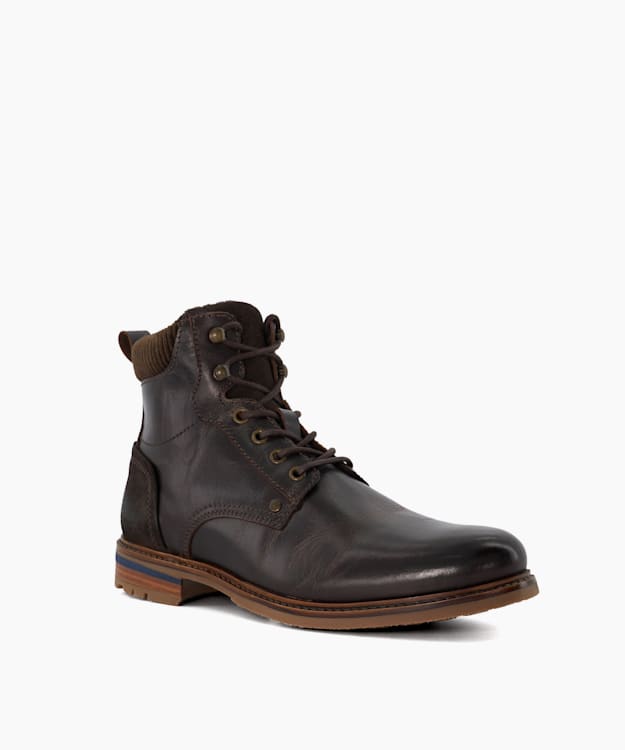 Dune London Coltonn - Dark Brown Casual Leather Lace-Up Boots