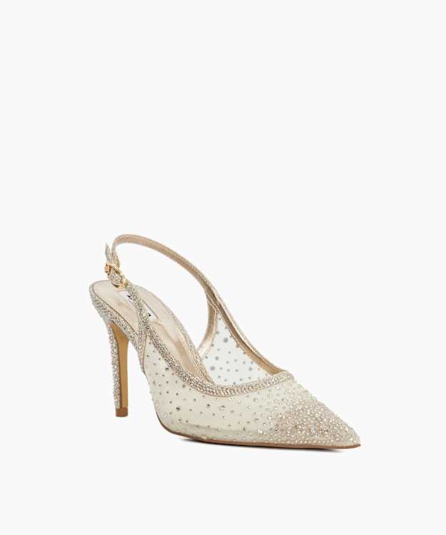 Dune London Compassionate - Gold Sling Back Hotfix Courts