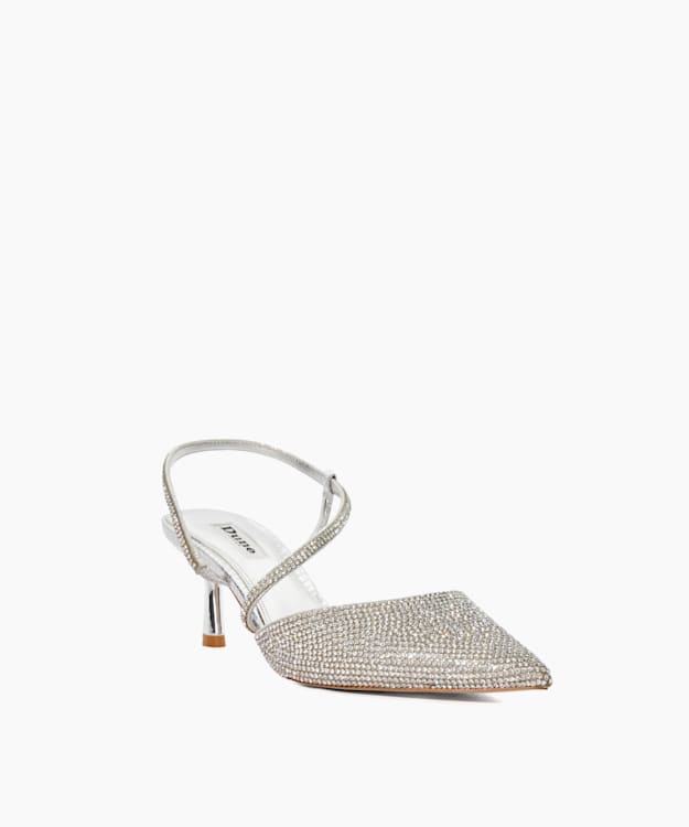 Dune London Competitive - Silver Hotfix Kitten Heel Slingbacks
