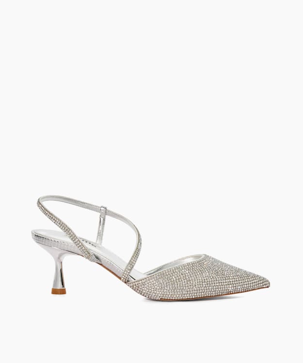 dune london Competitive - Silver Hotfix Kitten Heel Slingbacks