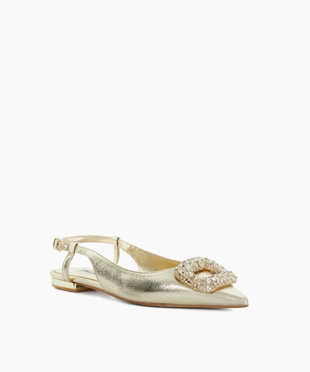 Dune London Confidence - Gold Solitaire Sling Back Flats