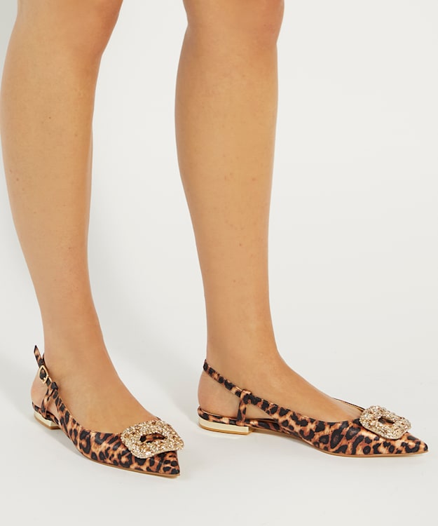 Dune London Confidence - Leopard Solitaire Sling Back Flats