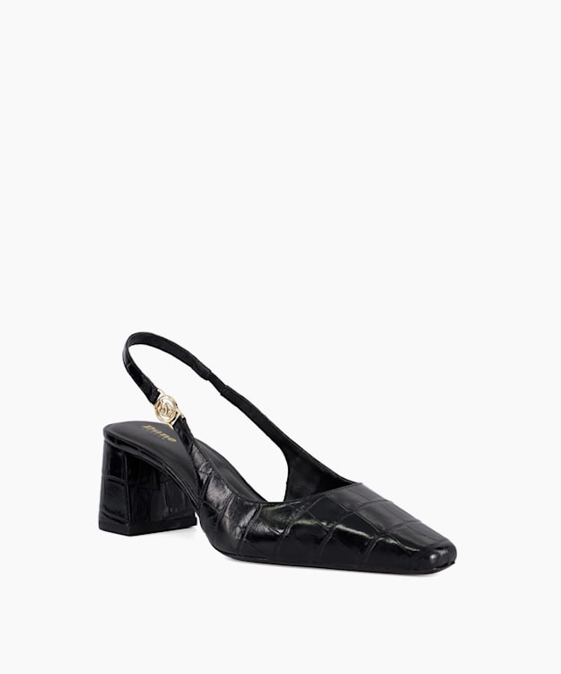 Dune London Contact - Black Chisel Toe Block Heel Slingback Court Shoes
