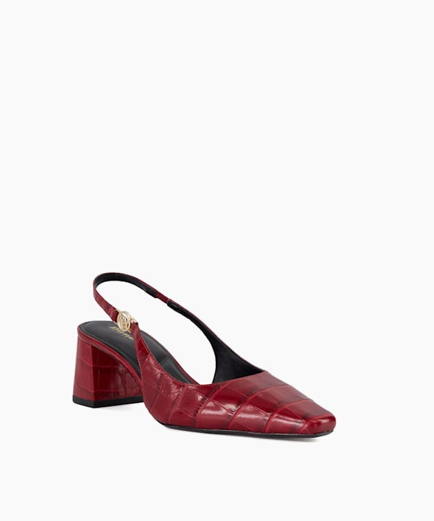 Dune London Contact - Red Chisel Toe Block Heel Slingback Court Shoes