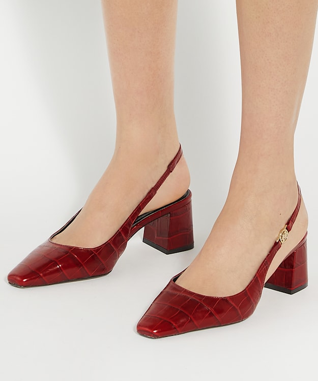 Dune London Contact - Red Chisel Toe Block Heel Slingback Court Shoes