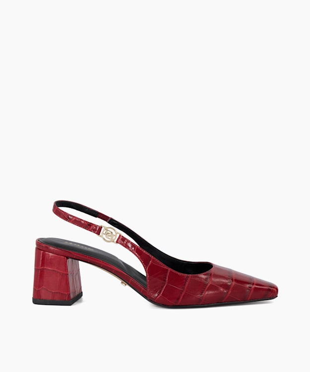 dune london Contact - Red Chisel Toe Block Heel Slingback Court Shoes