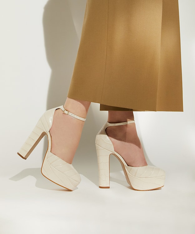 Dune London Contest - Ecru Croc-Print-Leather Platform Mary Jane Shoes