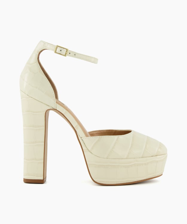 dune london Contest - Ecru Croc-Print-Leather Platform Mary Jane Shoes