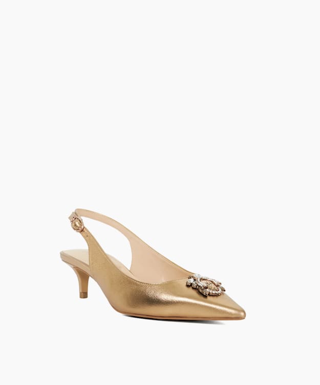 Dune London Context - Bronze Dune Bug Embellished Kitten Heels