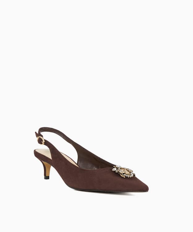 Dune London Context - Brown Dune Bug Embellished Kitten Heels
