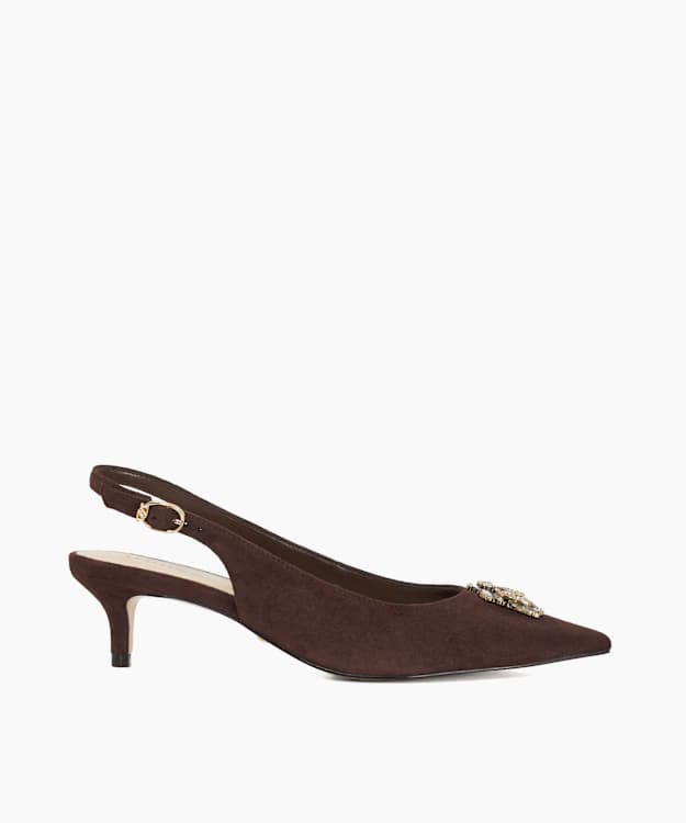dune london Context - Brown Dune Bug Embellished Kitten Heels