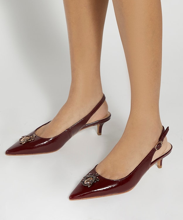 Dune London Context - Burgundy Dune Bug Embellished Kitten Heels
