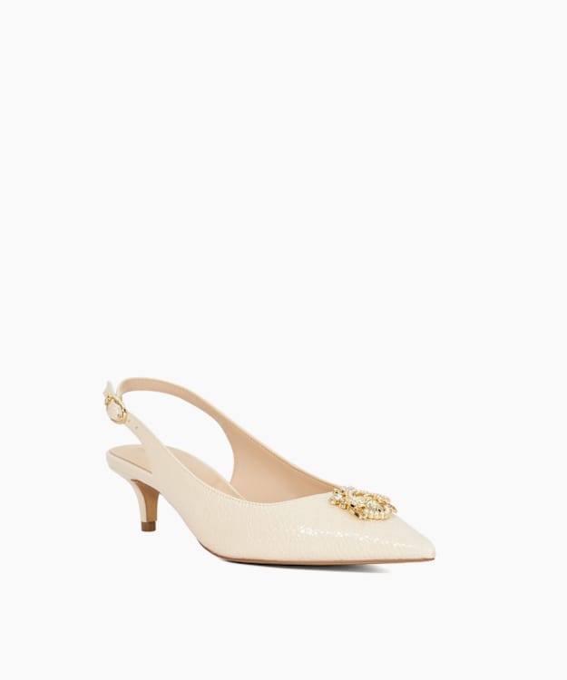 Dune London Context - Ecru Dune Bug Embellished Kitten Heels