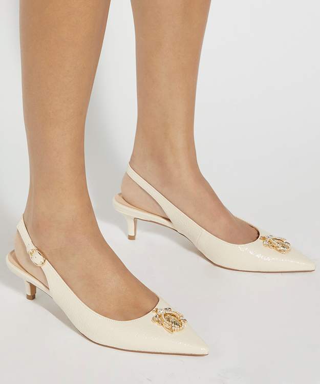 Dune London Context - Ecru Dune Bug Embellished Kitten Heels