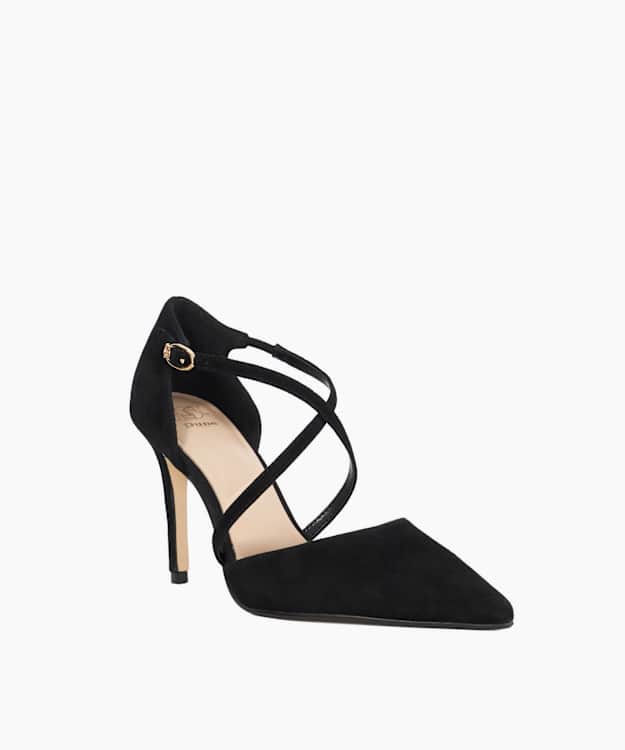 Dune London Corneti - Black Suede Cross Over Strap Court Shoes