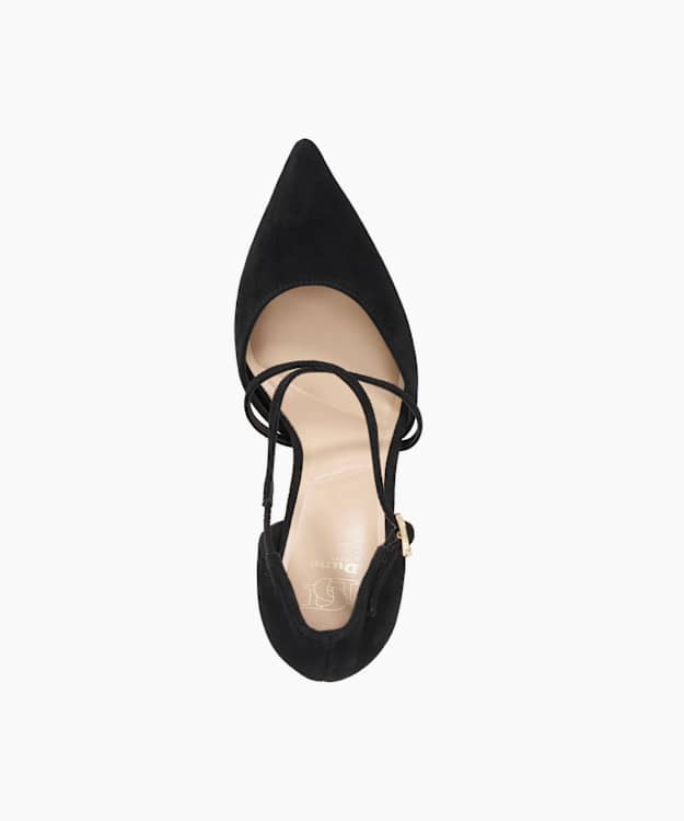 Dune London Corneti - Black Suede Cross Over Strap Court Shoes