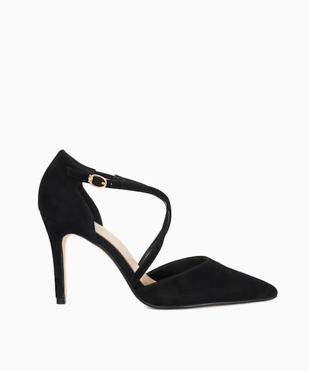 dune london Corneti - Black Suede Cross Over Strap Court Shoes