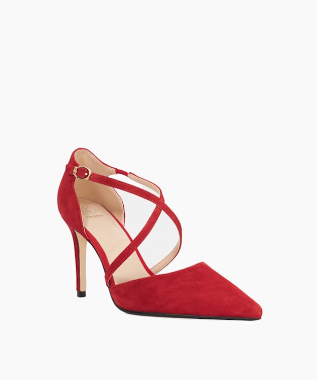 Dune London Corneti - Red Suede Cross Over Strap Court Shoes